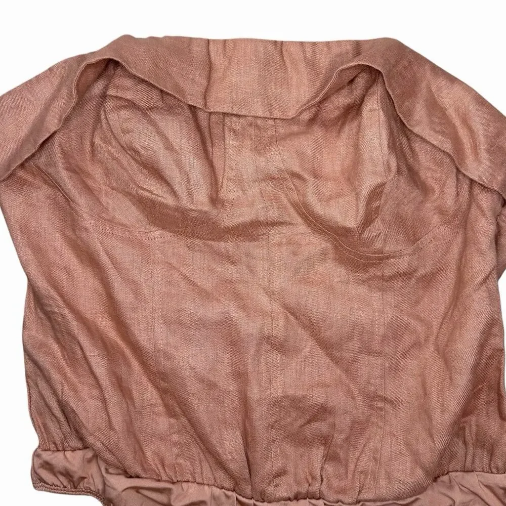 NWT Lulus Breezy Presence Terracotta Linen Strapless Bustier Bodysuit Size M